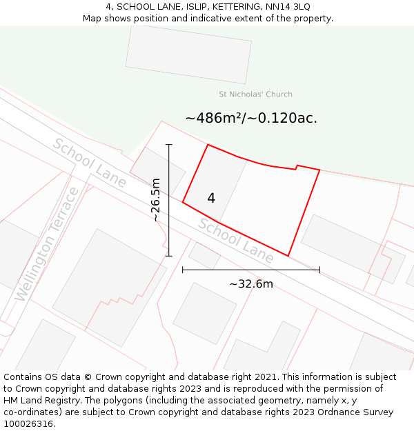 4, SCHOOL LANE, ISLIP, KETTERING, NN14 3LQ: Plot and title map