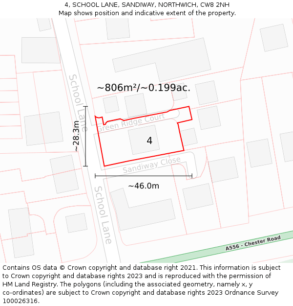 4, SCHOOL LANE, SANDIWAY, NORTHWICH, CW8 2NH: Plot and title map