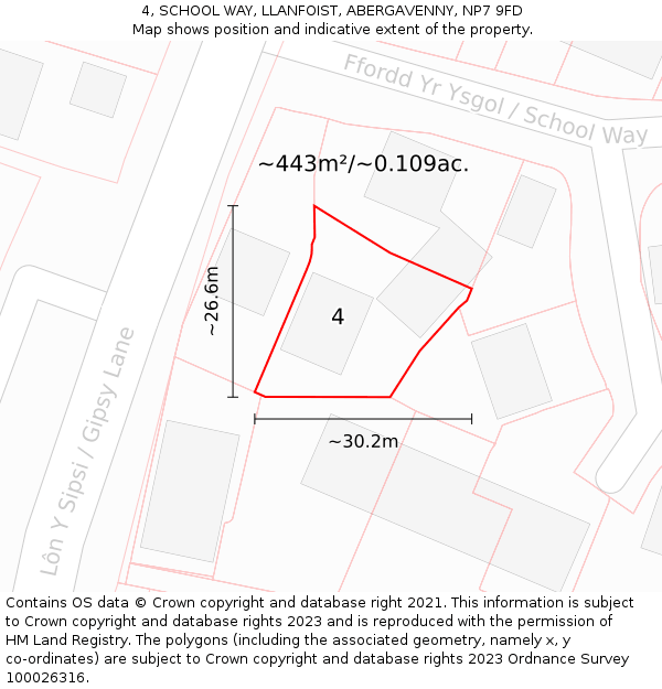 4, SCHOOL WAY, LLANFOIST, ABERGAVENNY, NP7 9FD: Plot and title map