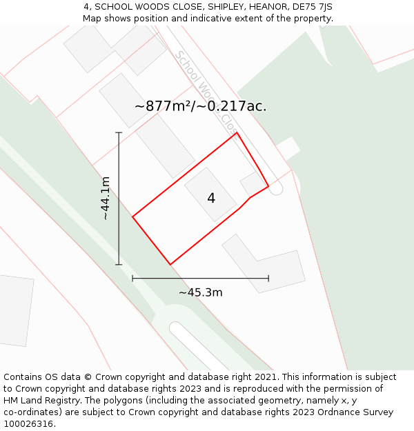 4, SCHOOL WOODS CLOSE, SHIPLEY, HEANOR, DE75 7JS: Plot and title map