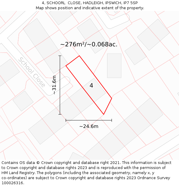 4, SCHOORL  CLOSE, HADLEIGH, IPSWICH, IP7 5SP: Plot and title map