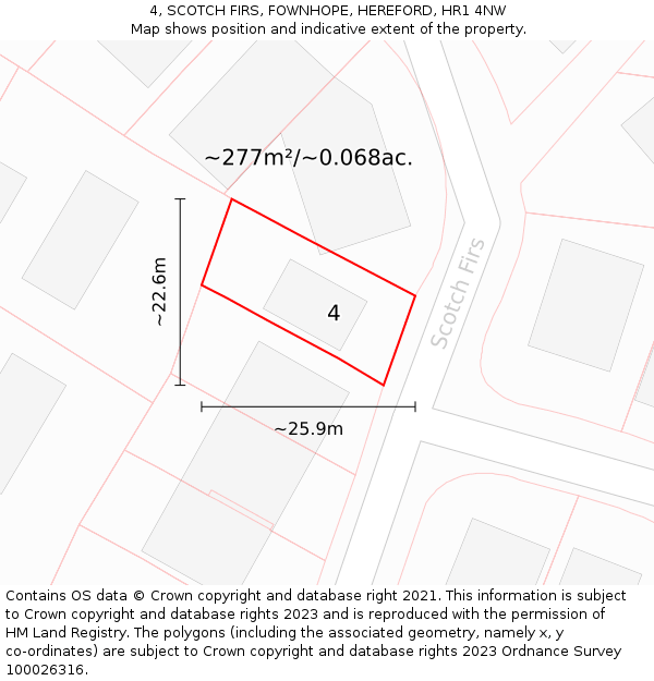 4, SCOTCH FIRS, FOWNHOPE, HEREFORD, HR1 4NW: Plot and title map