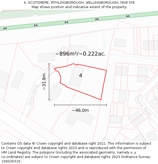 4, SCOTSMERE, IRTHLINGBOROUGH, WELLINGBOROUGH, NN9 5YE: Plot and title map