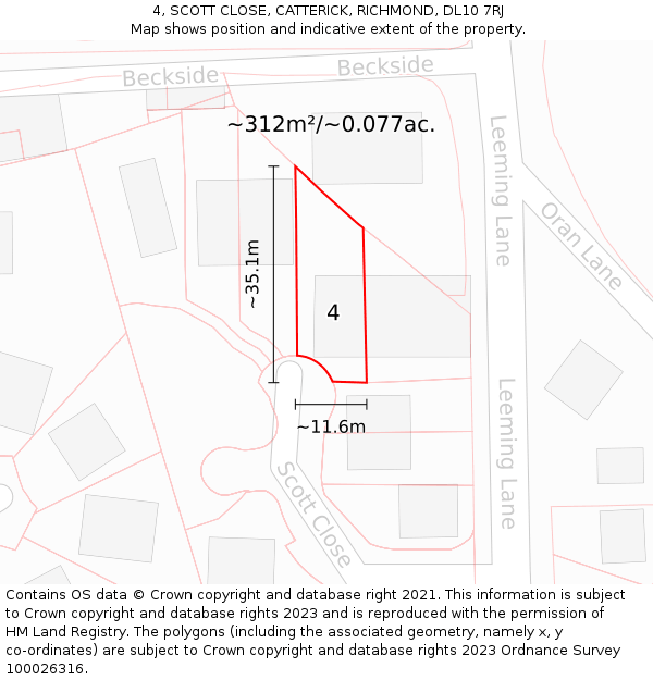 4, SCOTT CLOSE, CATTERICK, RICHMOND, DL10 7RJ: Plot and title map