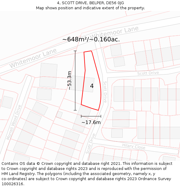 4, SCOTT DRIVE, BELPER, DE56 0JG: Plot and title map