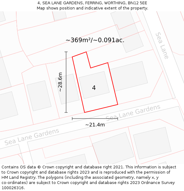 4, SEA LANE GARDENS, FERRING, WORTHING, BN12 5EE: Plot and title map