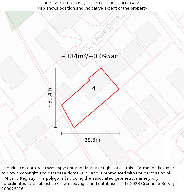 4, SEA ROSE CLOSE, CHRISTCHURCH, BH23 4FZ: Plot and title map