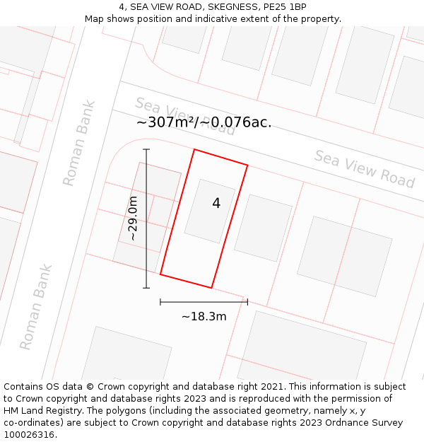 4, SEA VIEW ROAD, SKEGNESS, PE25 1BP: Plot and title map