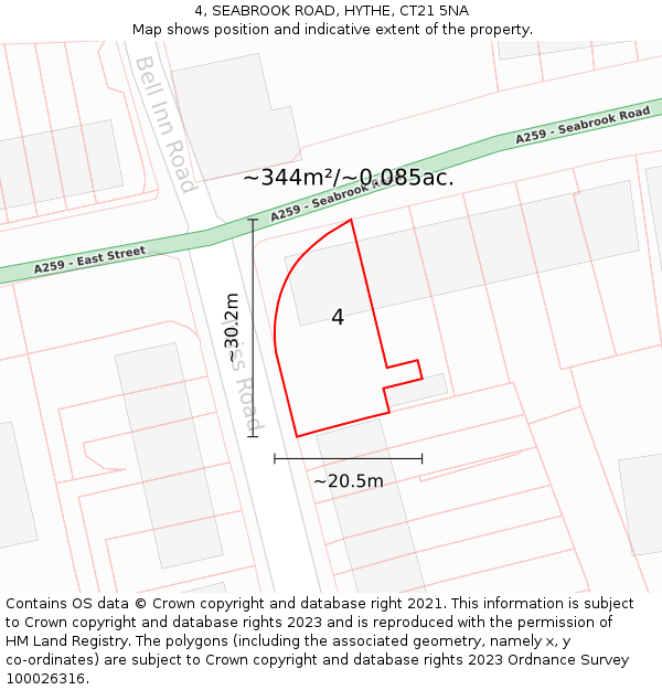4, SEABROOK ROAD, HYTHE, CT21 5NA: Plot and title map