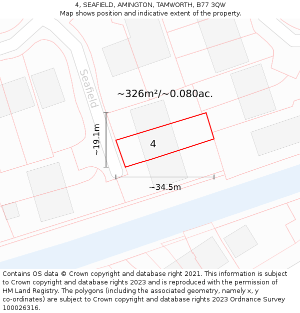 4, SEAFIELD, AMINGTON, TAMWORTH, B77 3QW: Plot and title map