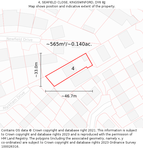 4, SEAFIELD CLOSE, KINGSWINFORD, DY6 8JJ: Plot and title map
