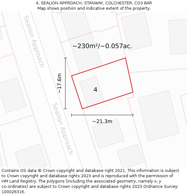 4, SEALION APPROACH, STANWAY, COLCHESTER, CO3 8AR: Plot and title map