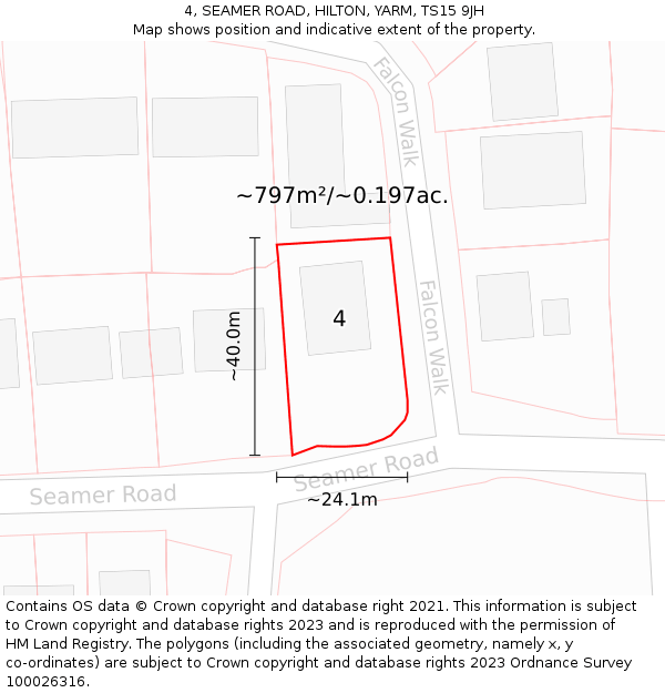 4, SEAMER ROAD, HILTON, YARM, TS15 9JH: Plot and title map