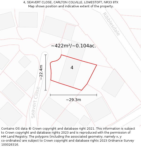 4, SEAVERT CLOSE, CARLTON COLVILLE, LOWESTOFT, NR33 8TX: Plot and title map