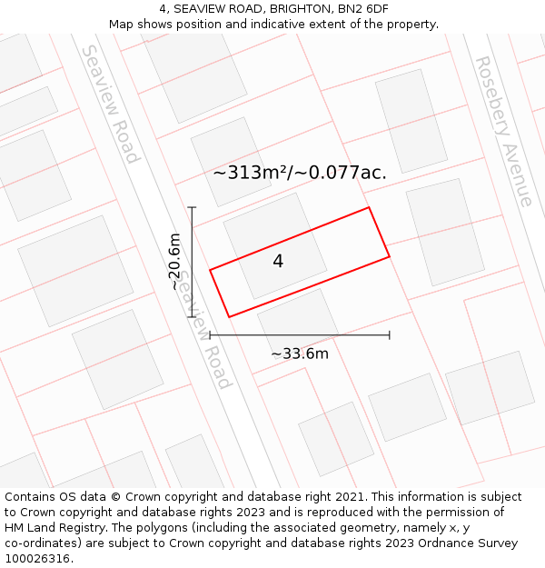 4, SEAVIEW ROAD, BRIGHTON, BN2 6DF: Plot and title map