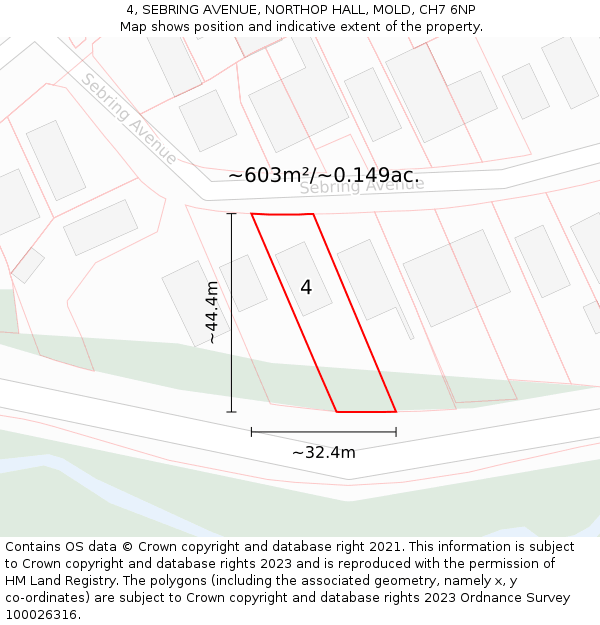 4, SEBRING AVENUE, NORTHOP HALL, MOLD, CH7 6NP: Plot and title map