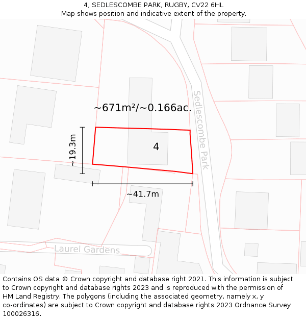 4, SEDLESCOMBE PARK, RUGBY, CV22 6HL: Plot and title map