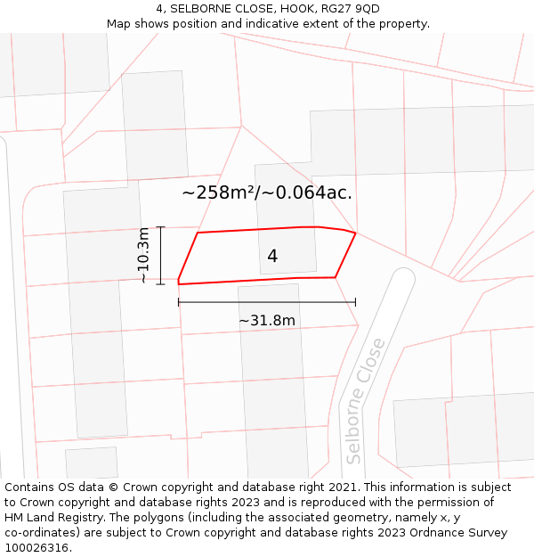 4, SELBORNE CLOSE, HOOK, RG27 9QD: Plot and title map