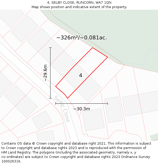 4, SELBY CLOSE, RUNCORN, WA7 1QN: Plot and title map