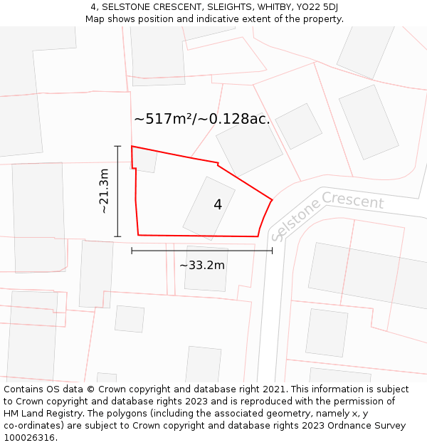 4, SELSTONE CRESCENT, SLEIGHTS, WHITBY, YO22 5DJ: Plot and title map