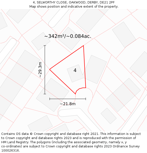 4, SELWORTHY CLOSE, OAKWOOD, DERBY, DE21 2PF: Plot and title map
