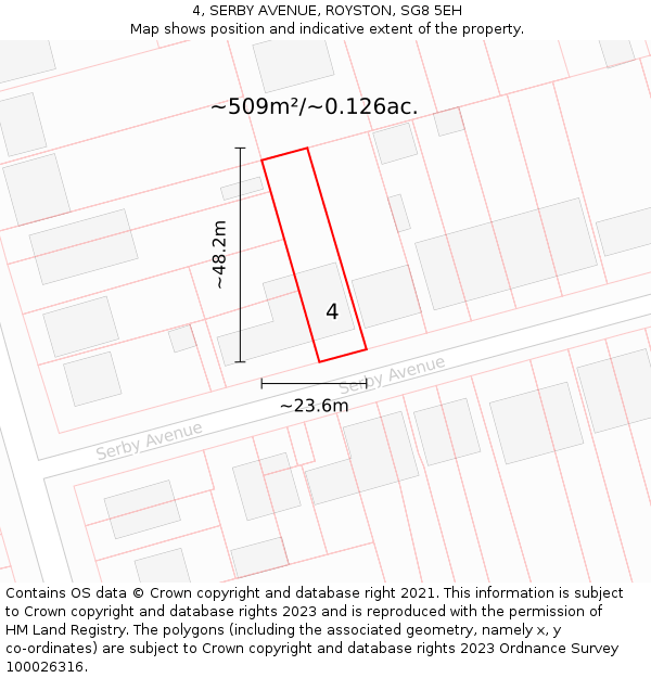 4, SERBY AVENUE, ROYSTON, SG8 5EH: Plot and title map