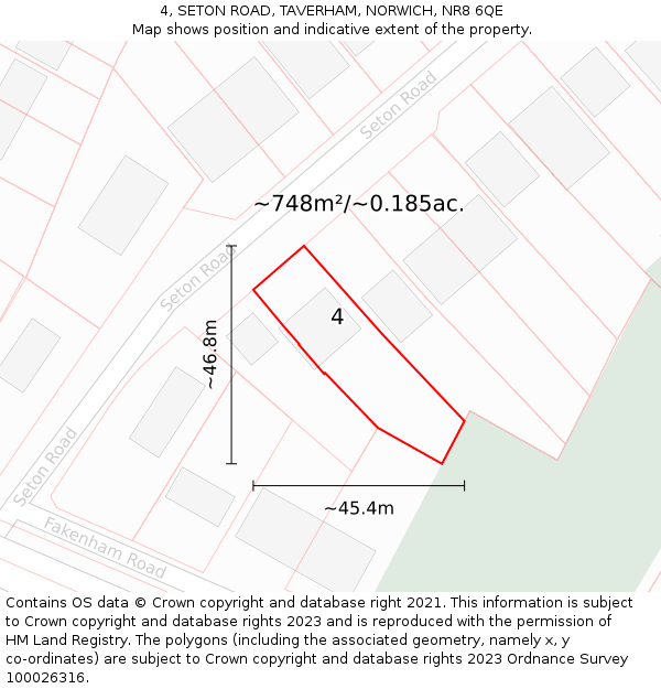 4, SETON ROAD, TAVERHAM, NORWICH, NR8 6QE: Plot and title map