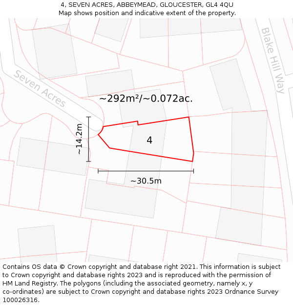4, SEVEN ACRES, ABBEYMEAD, GLOUCESTER, GL4 4QU: Plot and title map