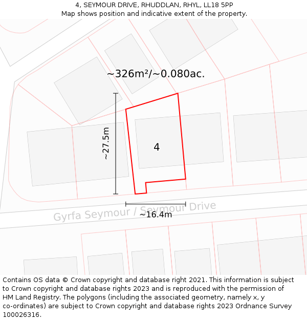 4, SEYMOUR DRIVE, RHUDDLAN, RHYL, LL18 5PP: Plot and title map