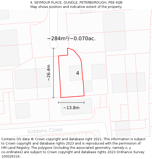 4, SEYMOUR PLACE, OUNDLE, PETERBOROUGH, PE8 4QB: Plot and title map