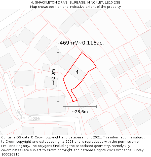 4, SHACKLETON DRIVE, BURBAGE, HINCKLEY, LE10 2GB: Plot and title map