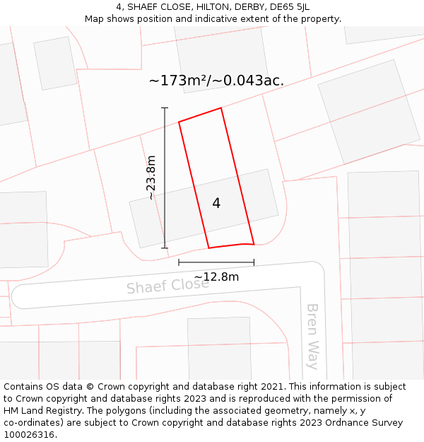 4, SHAEF CLOSE, HILTON, DERBY, DE65 5JL: Plot and title map