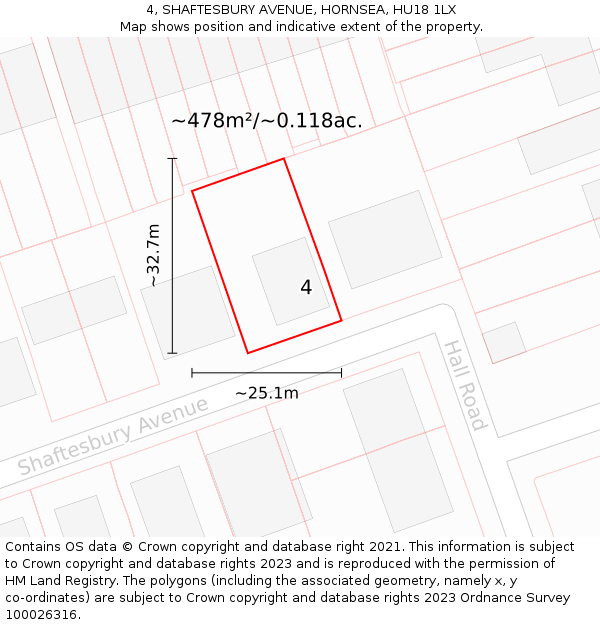 4, SHAFTESBURY AVENUE, HORNSEA, HU18 1LX: Plot and title map