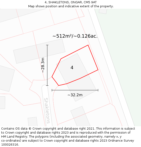 4, SHAKLETONS, ONGAR, CM5 9AT: Plot and title map
