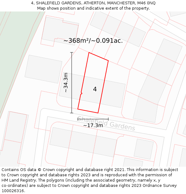 4, SHALEFIELD GARDENS, ATHERTON, MANCHESTER, M46 0NQ: Plot and title map