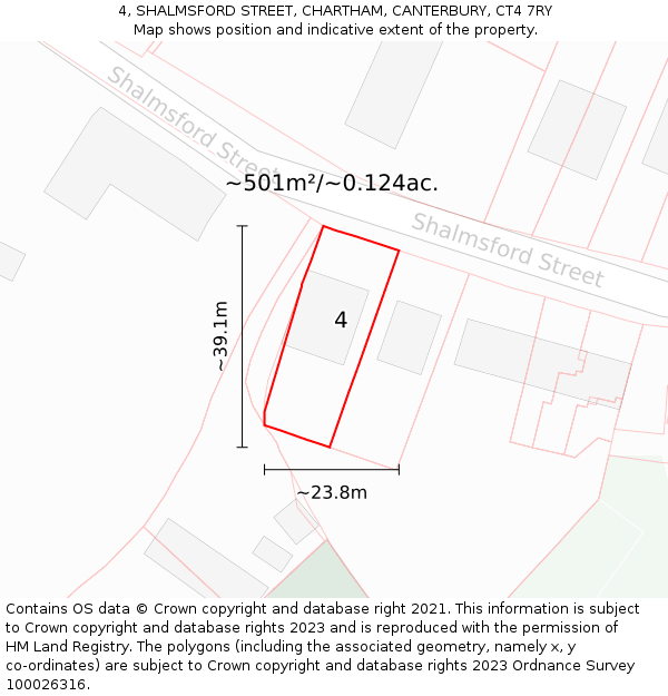 4, SHALMSFORD STREET, CHARTHAM, CANTERBURY, CT4 7RY: Plot and title map