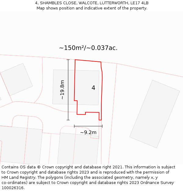 4, SHAMBLES CLOSE, WALCOTE, LUTTERWORTH, LE17 4LB: Plot and title map