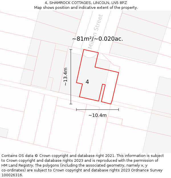 4, SHAMROCK COTTAGES, LINCOLN, LN5 8PZ: Plot and title map