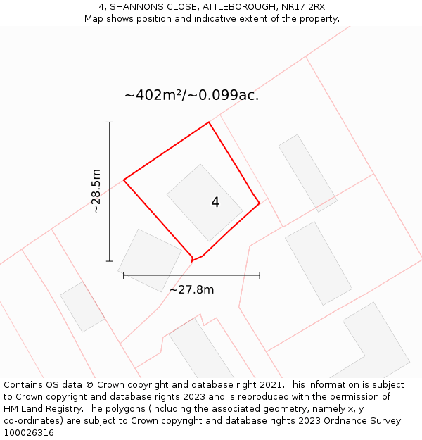 4, SHANNONS CLOSE, ATTLEBOROUGH, NR17 2RX: Plot and title map