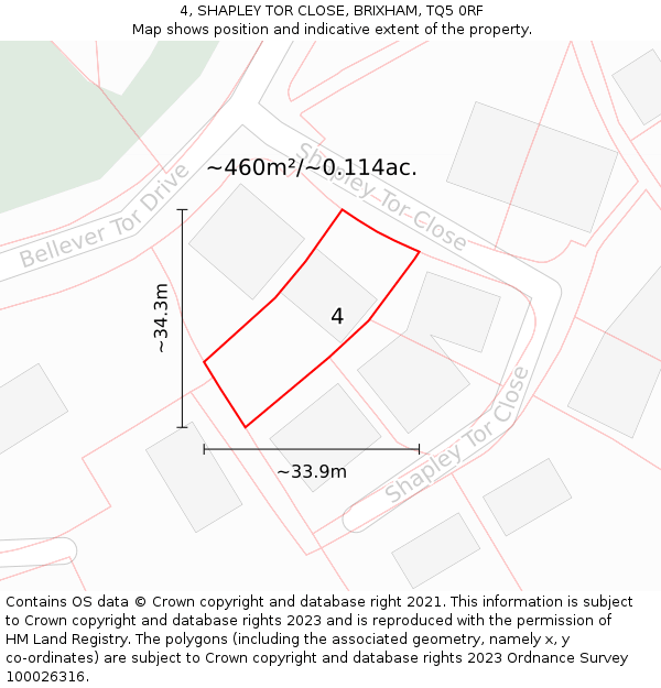 4, SHAPLEY TOR CLOSE, BRIXHAM, TQ5 0RF: Plot and title map