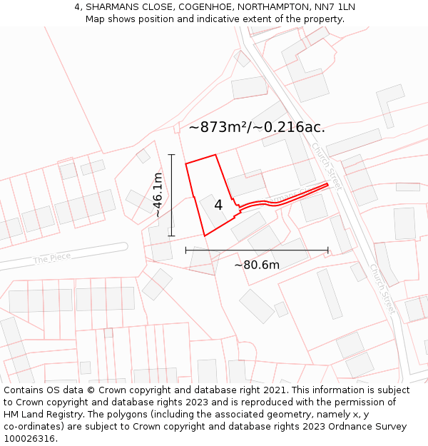 4, SHARMANS CLOSE, COGENHOE, NORTHAMPTON, NN7 1LN: Plot and title map