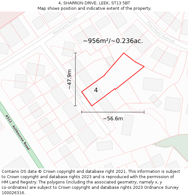 4, SHARRON DRIVE, LEEK, ST13 5BT: Plot and title map