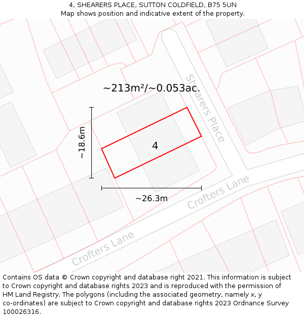 4, SHEARERS PLACE, SUTTON COLDFIELD, B75 5UN: Plot and title map