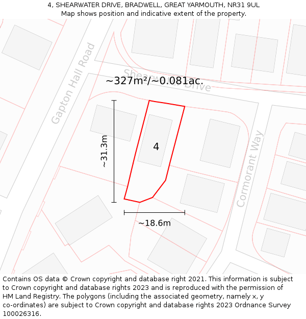 4, SHEARWATER DRIVE, BRADWELL, GREAT YARMOUTH, NR31 9UL: Plot and title map