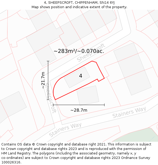 4, SHEEPSCROFT, CHIPPENHAM, SN14 6YJ: Plot and title map