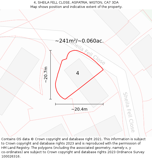4, SHEILA FELL CLOSE, ASPATRIA, WIGTON, CA7 3DA: Plot and title map