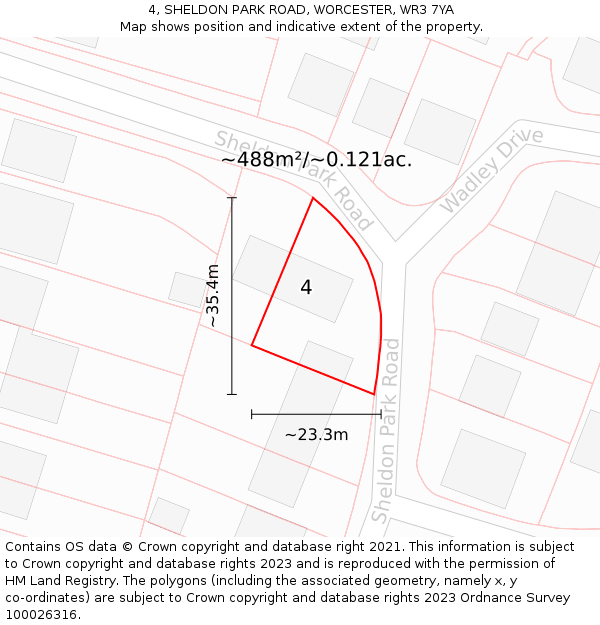 4, SHELDON PARK ROAD, WORCESTER, WR3 7YA: Plot and title map