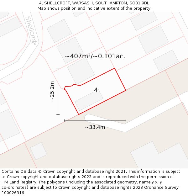 4, SHELLCROFT, WARSASH, SOUTHAMPTON, SO31 9BL: Plot and title map