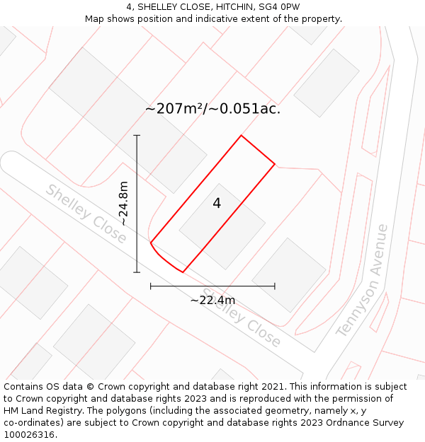 4, SHELLEY CLOSE, HITCHIN, SG4 0PW: Plot and title map