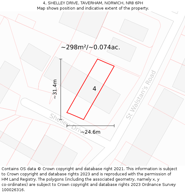 4, SHELLEY DRIVE, TAVERHAM, NORWICH, NR8 6PH: Plot and title map